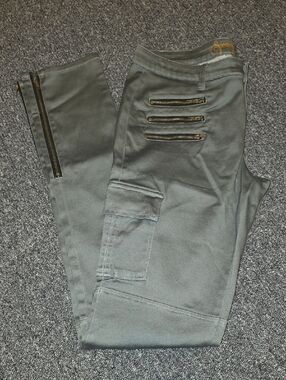 Spoon Grey Straight-Leg Utility Pants with Zipper Details